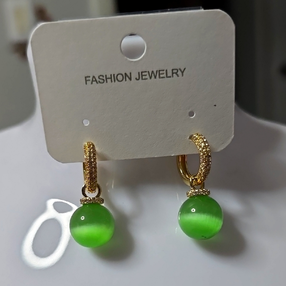 Green and Gold Fashion Jewelry Earrings
